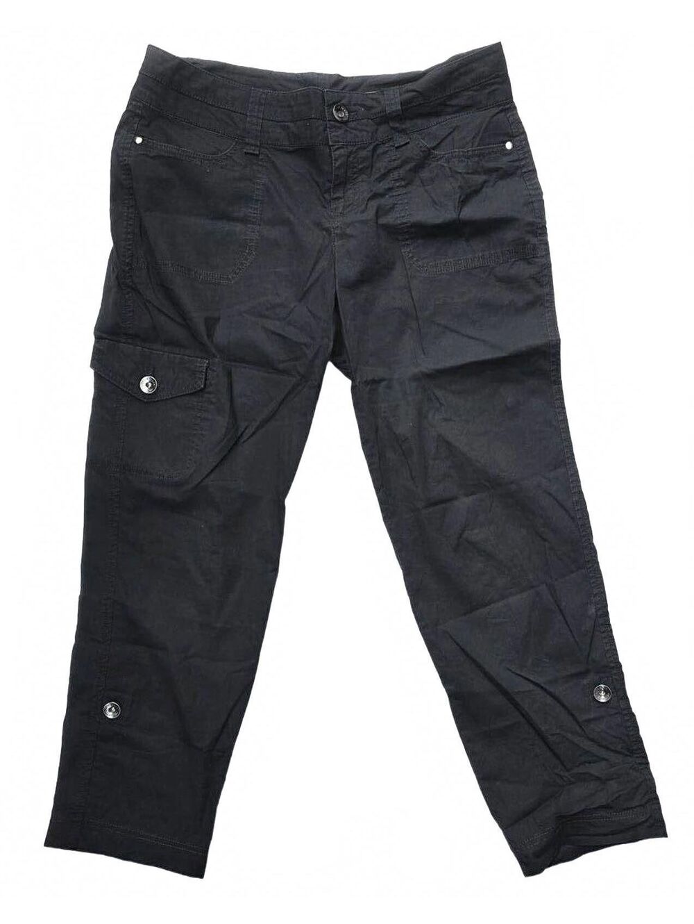 DKNY Classic Relaxed Fit Black Cotton Cargo Pants Pockets Women's Size 8
